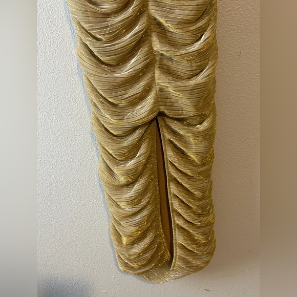 The Glint Gold Ruched Chiffon Long Maxi Dress - Picture 8 of 8